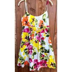 B. Smart Floral Sundress Womens 10 White Pink Yellow Excellent Empire Waist